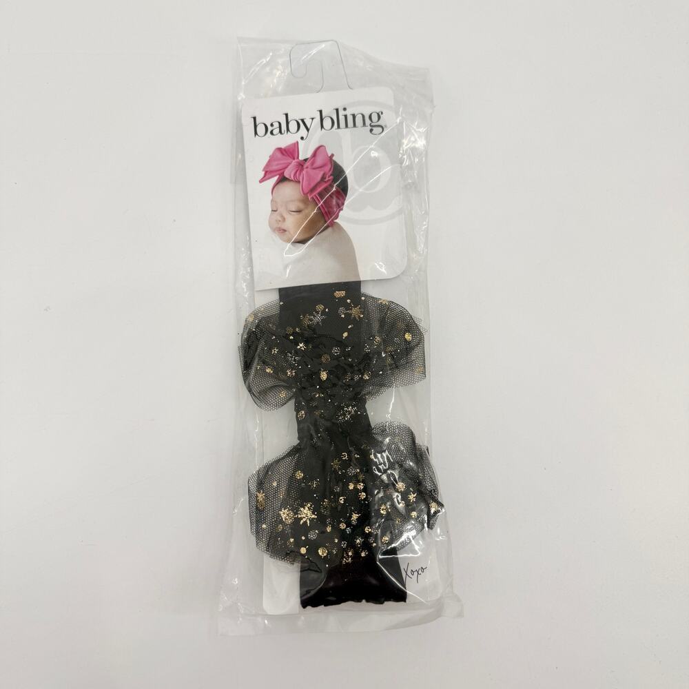 BRAND NEW Baby Bling Black & Gold Bow Headband Holiday Black NWT